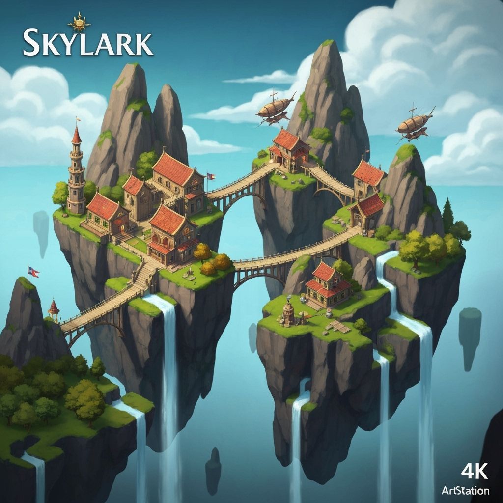 Floating Fantasy Kingdom on Rock Formations: Isometric Game ...