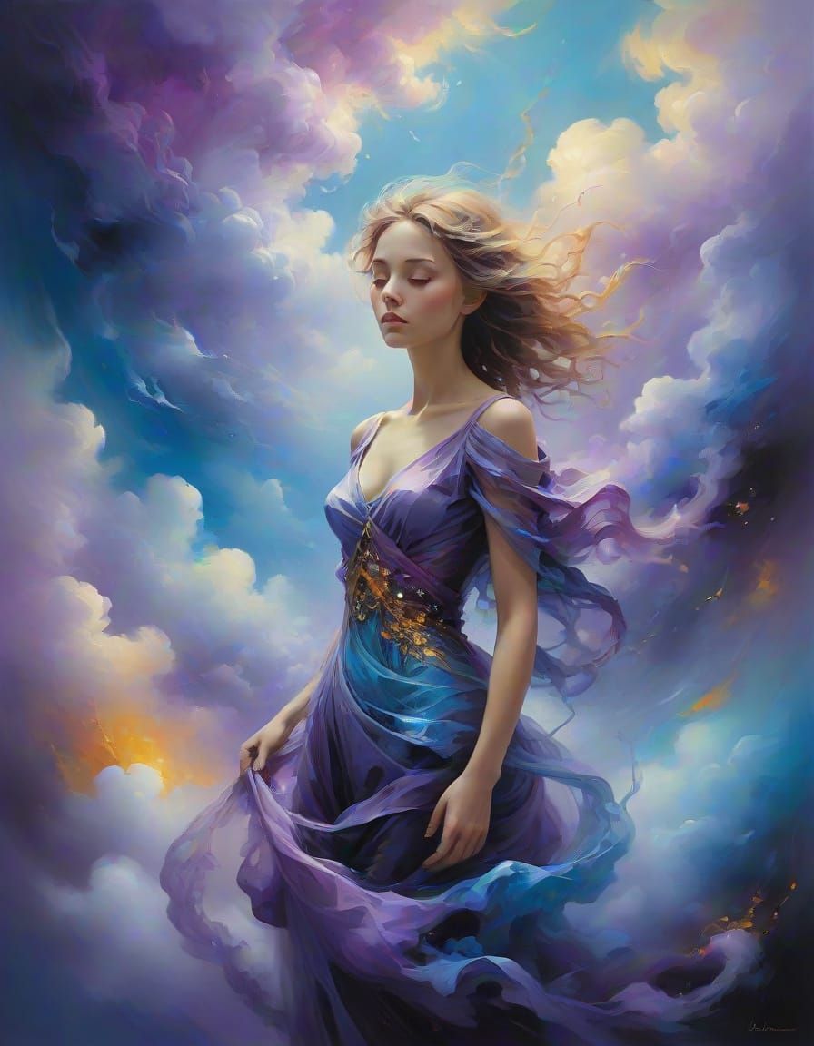 Surreal Oil Painting of a Dreamlike Figure in Vibrant Landsc...