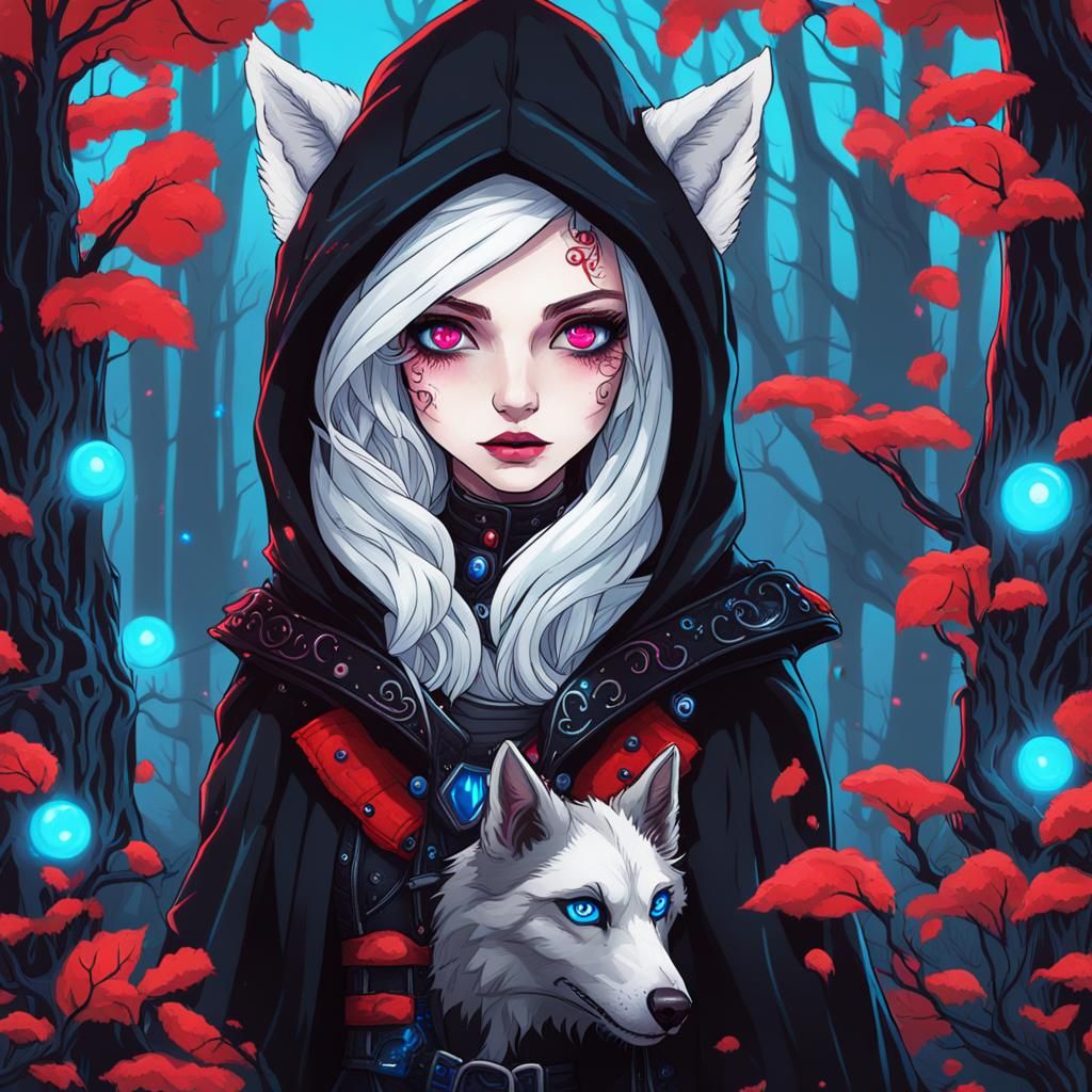 Gothic Vampire with Wolf in Candyland Art Style