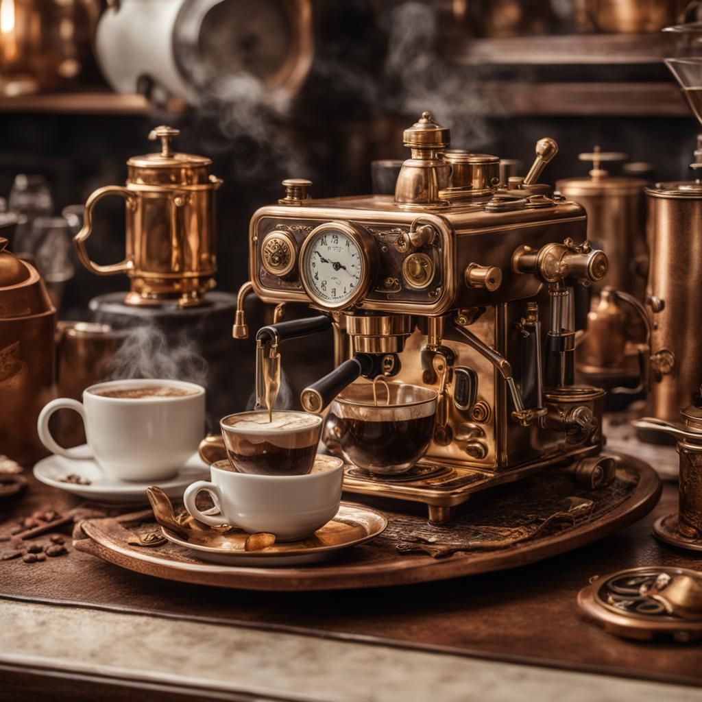 Steampunk Coffee Art in Photorealistic Style