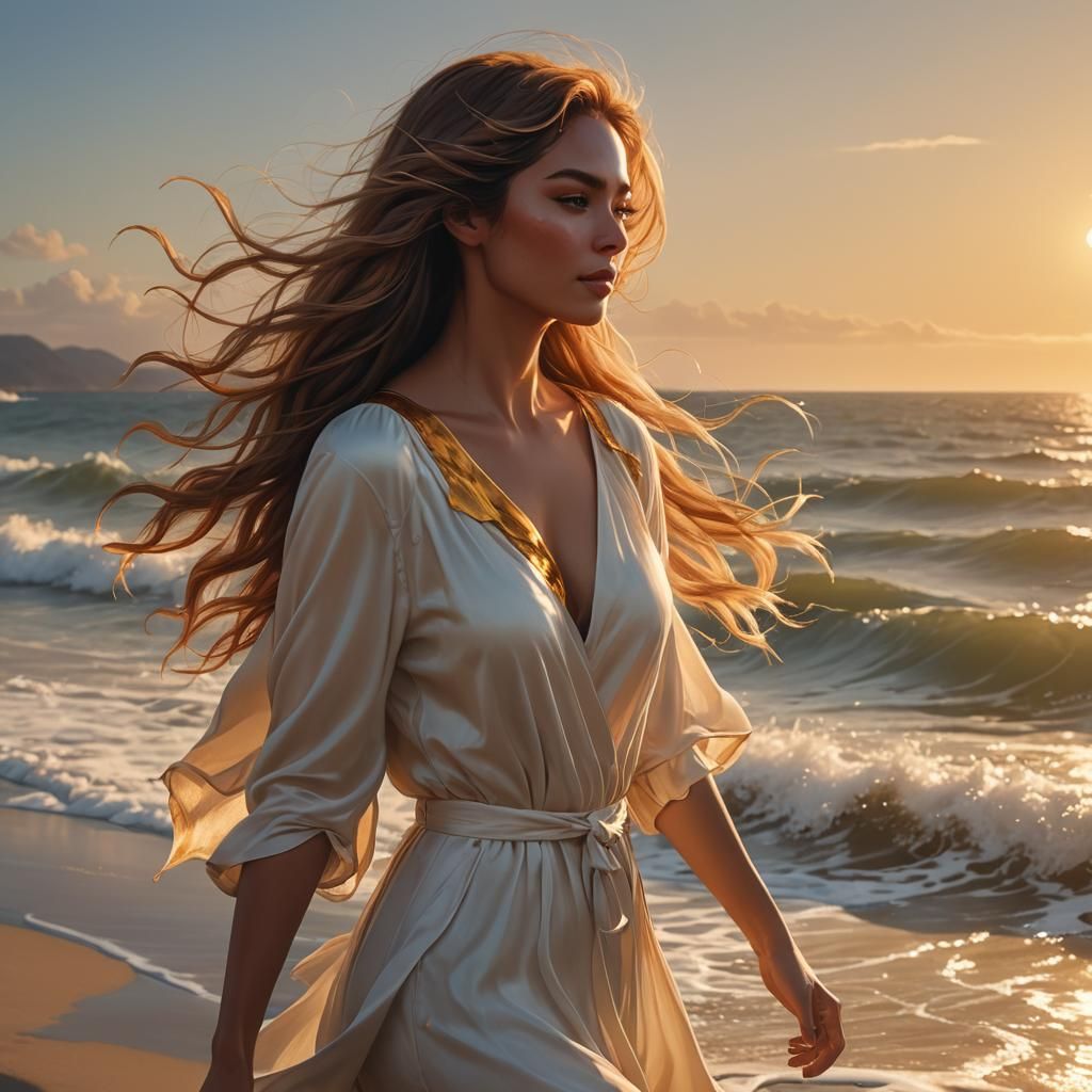 Radiant Woman at Sunset: 3D Anime Art