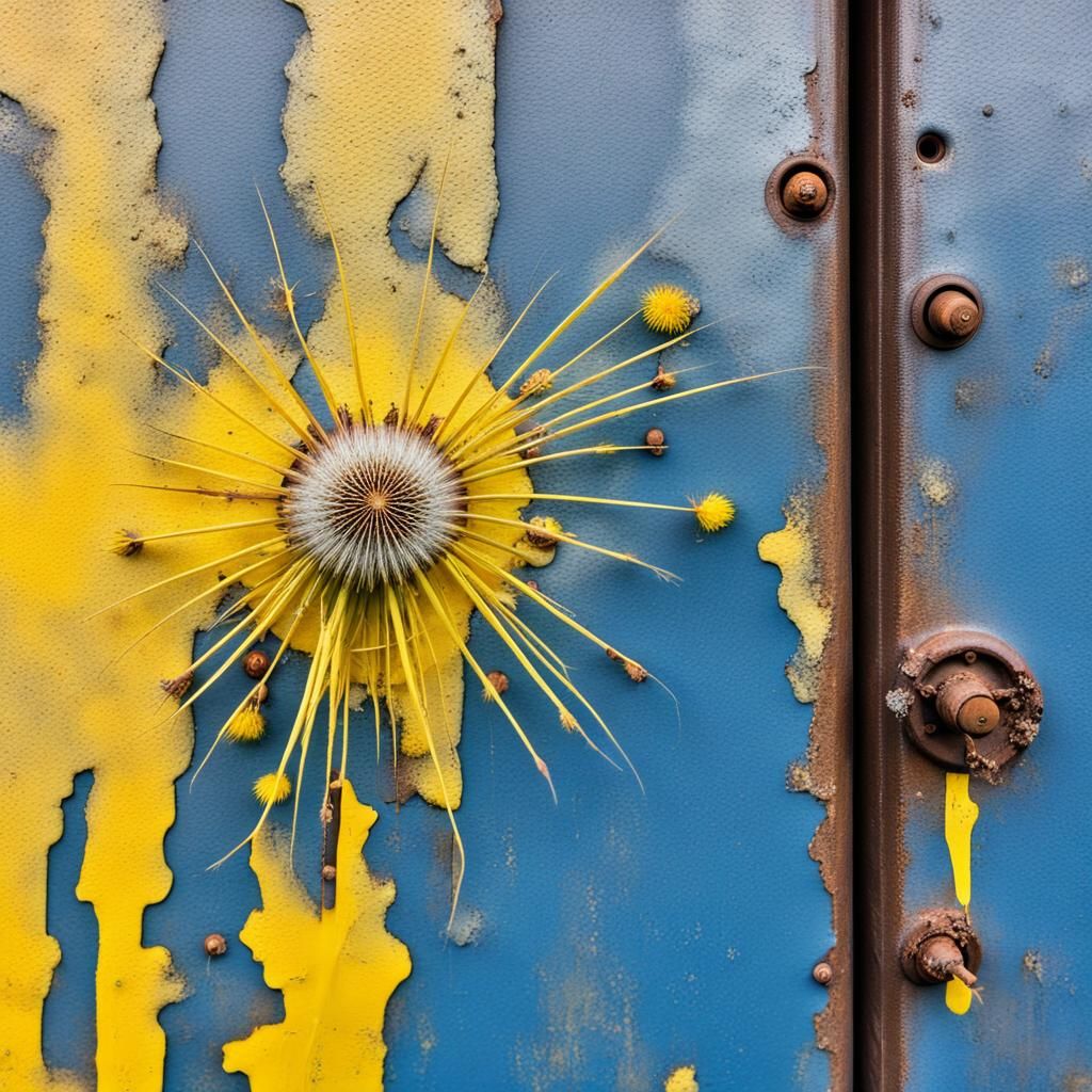 Industrial Wall with Dandelion
