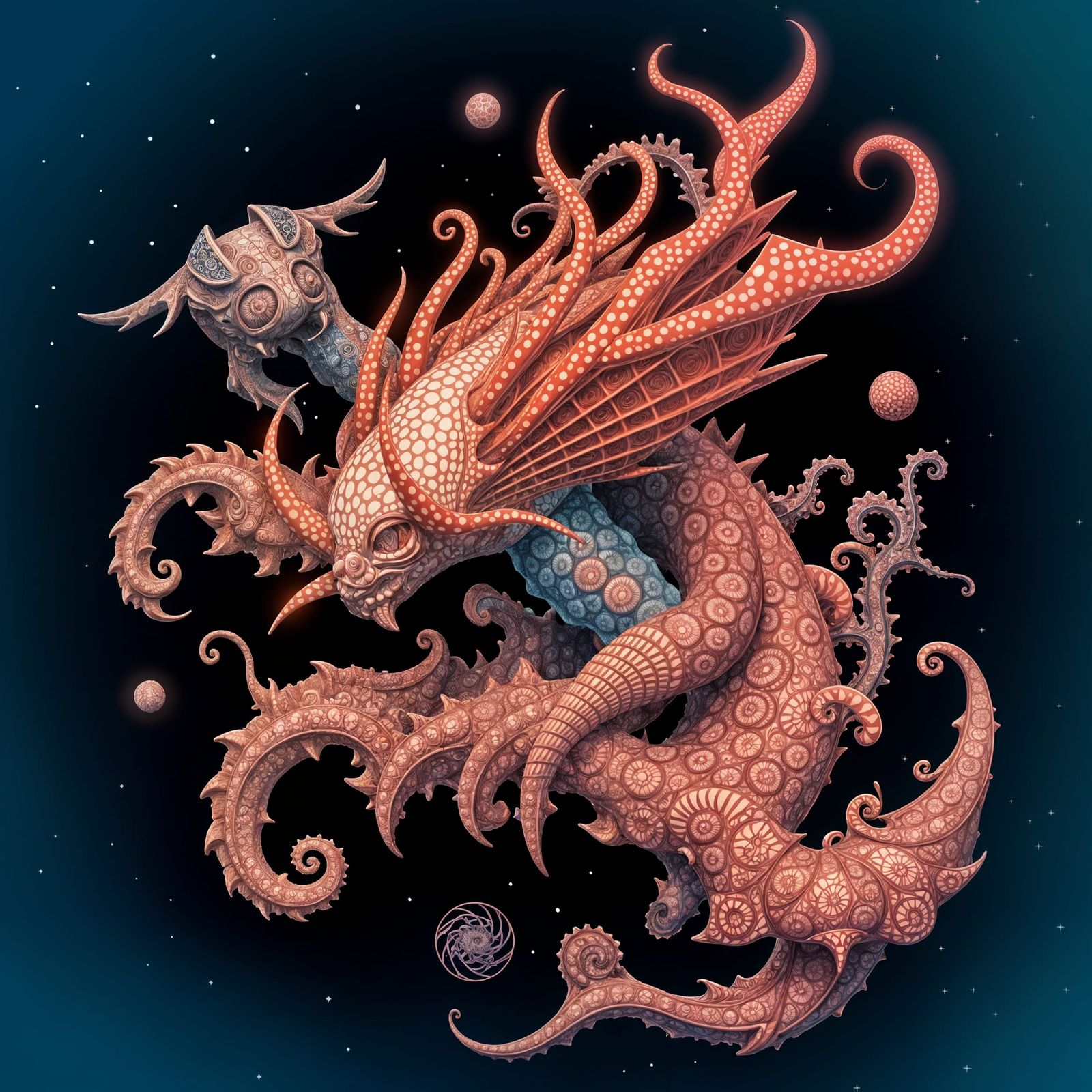 Mystical Japanese Creature in Abstract Fractal Style