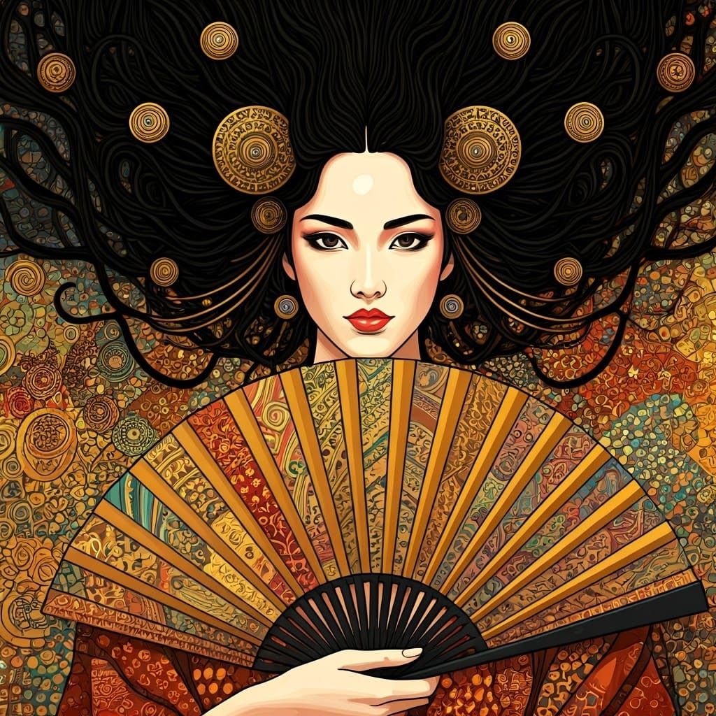 Elegant Lady in Art Nouveau Style with Intricate Hair and Vi...