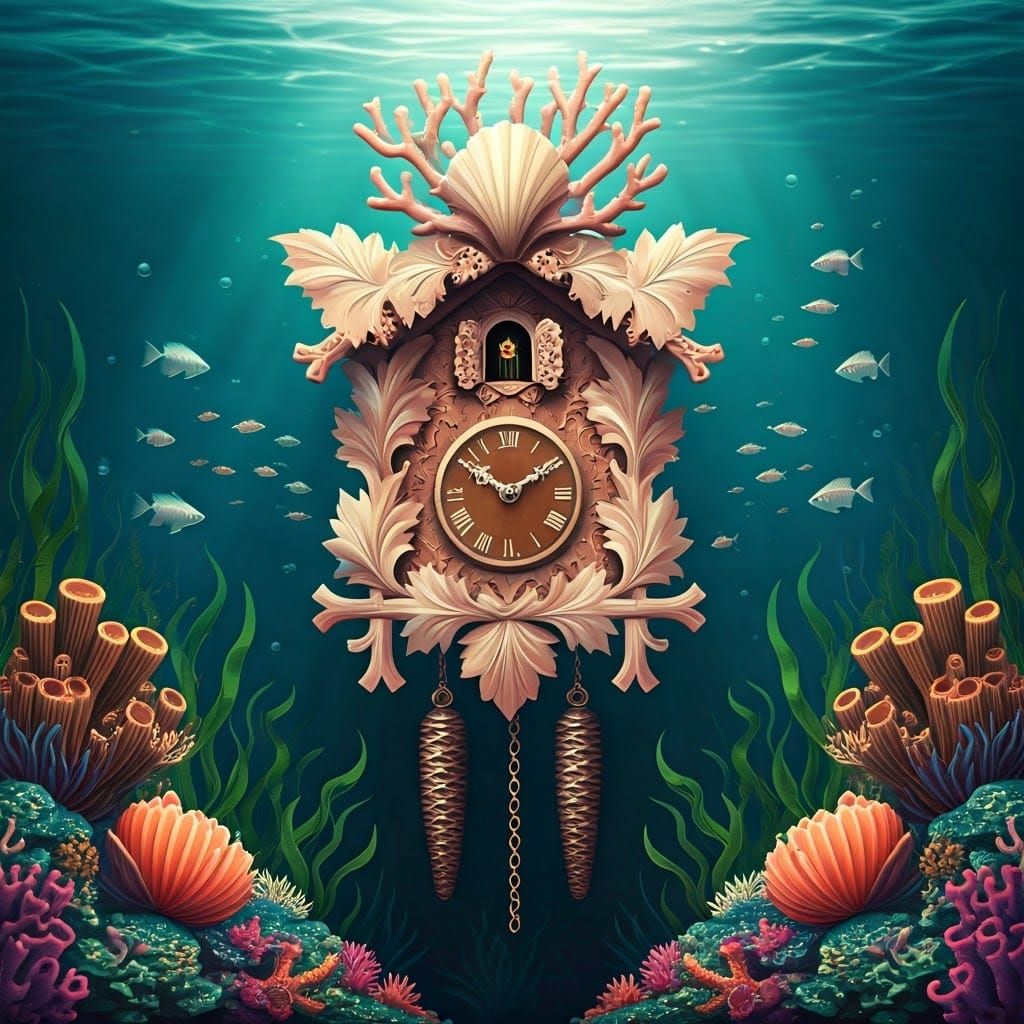 Underwater Cuckoo Clock in Dreamy Surrealist Style