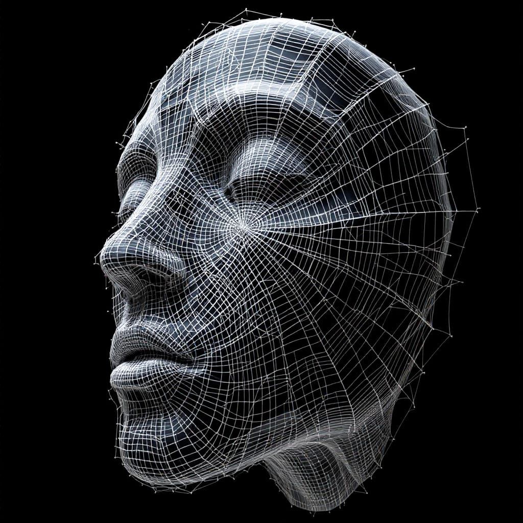 Intricate Spiderweb Sculpture of a Human Face