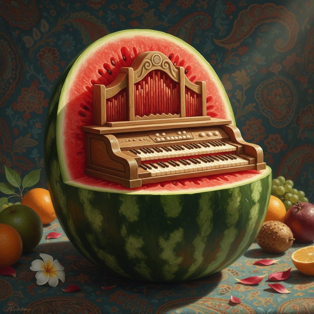 Watermelon Sculpture of Yamaha Organ