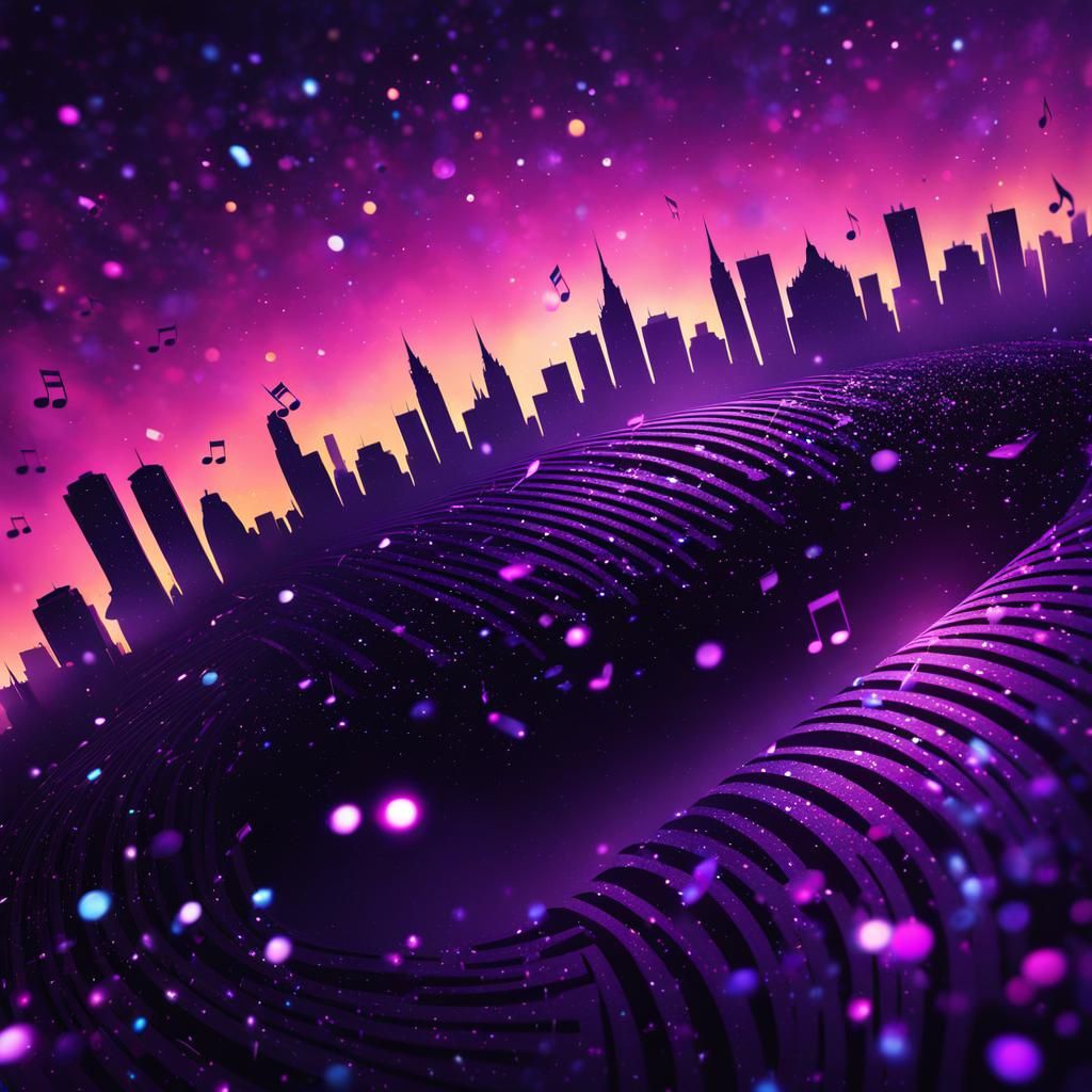 Neon Glitter Musical Notes in 3D