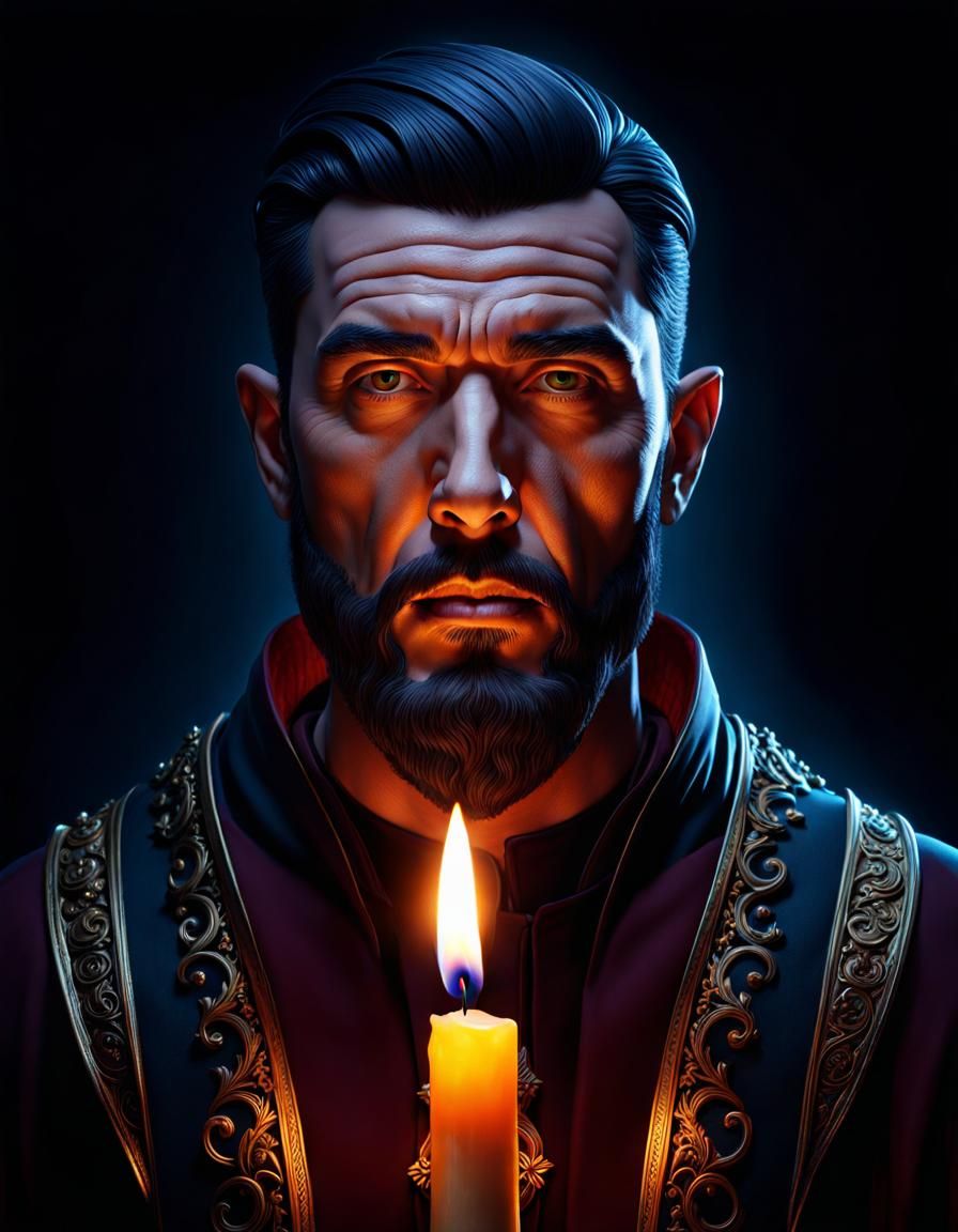 Ominous Portrait with Candle in Dark Fantasy Style