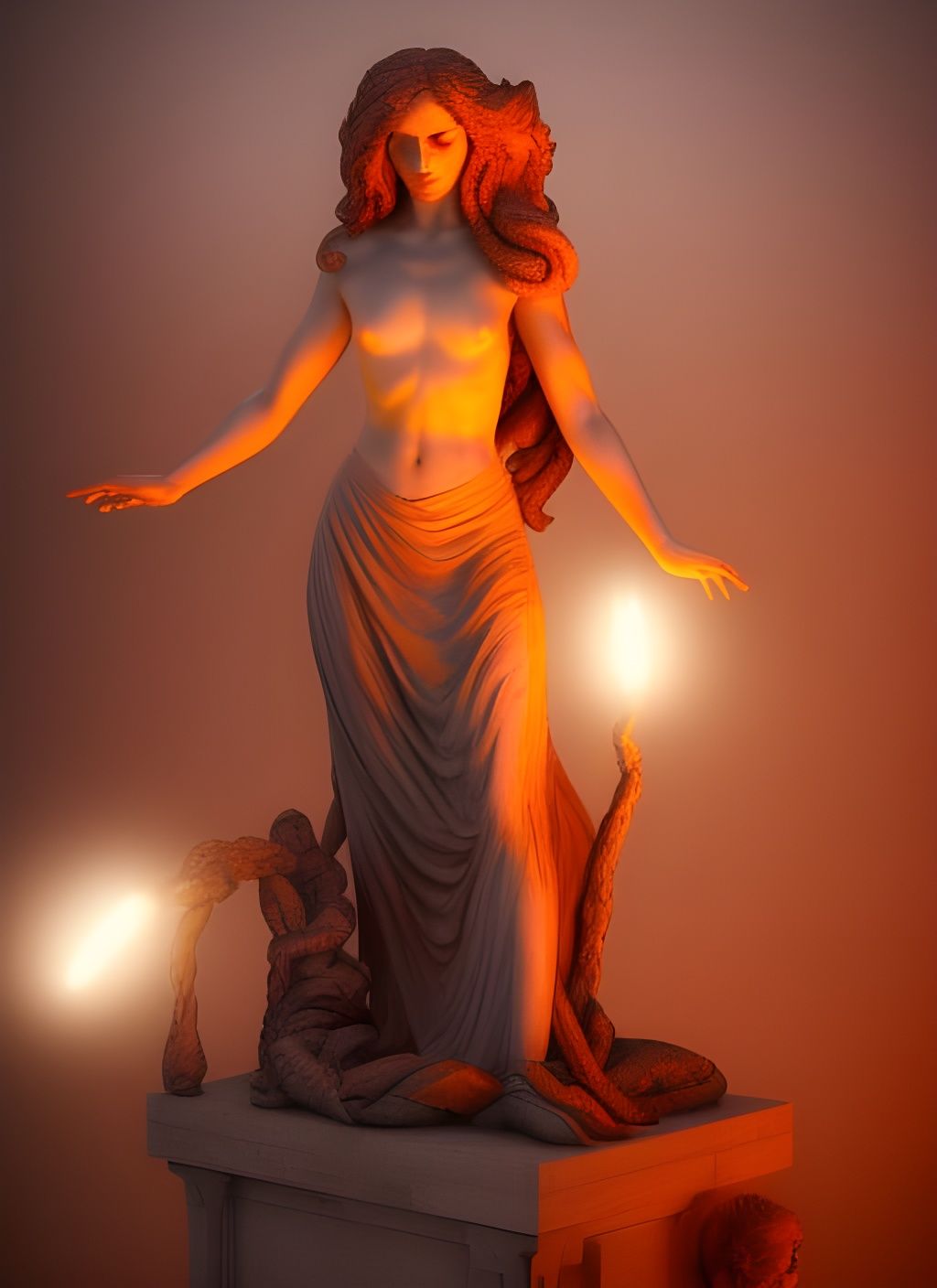 Statue of Lilith, 8k resolution concept art, flickering light, ominous, detailed, photorealistic, realistic