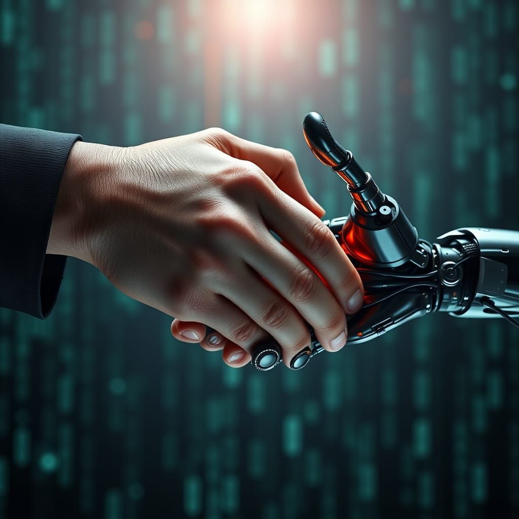 AI-Human Handshake: Futuristic Camaraderie in 4K