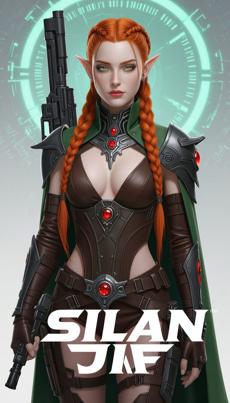 Red Haired Eldar Warrior with Alien Rifle in Lush Jungle