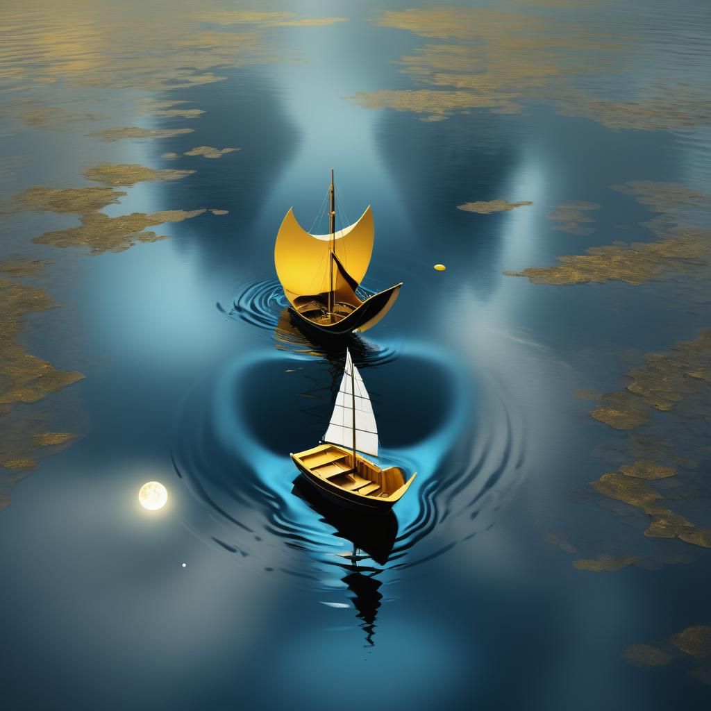 Golden Moon Over Lake: Surreal Digital Matte Painting