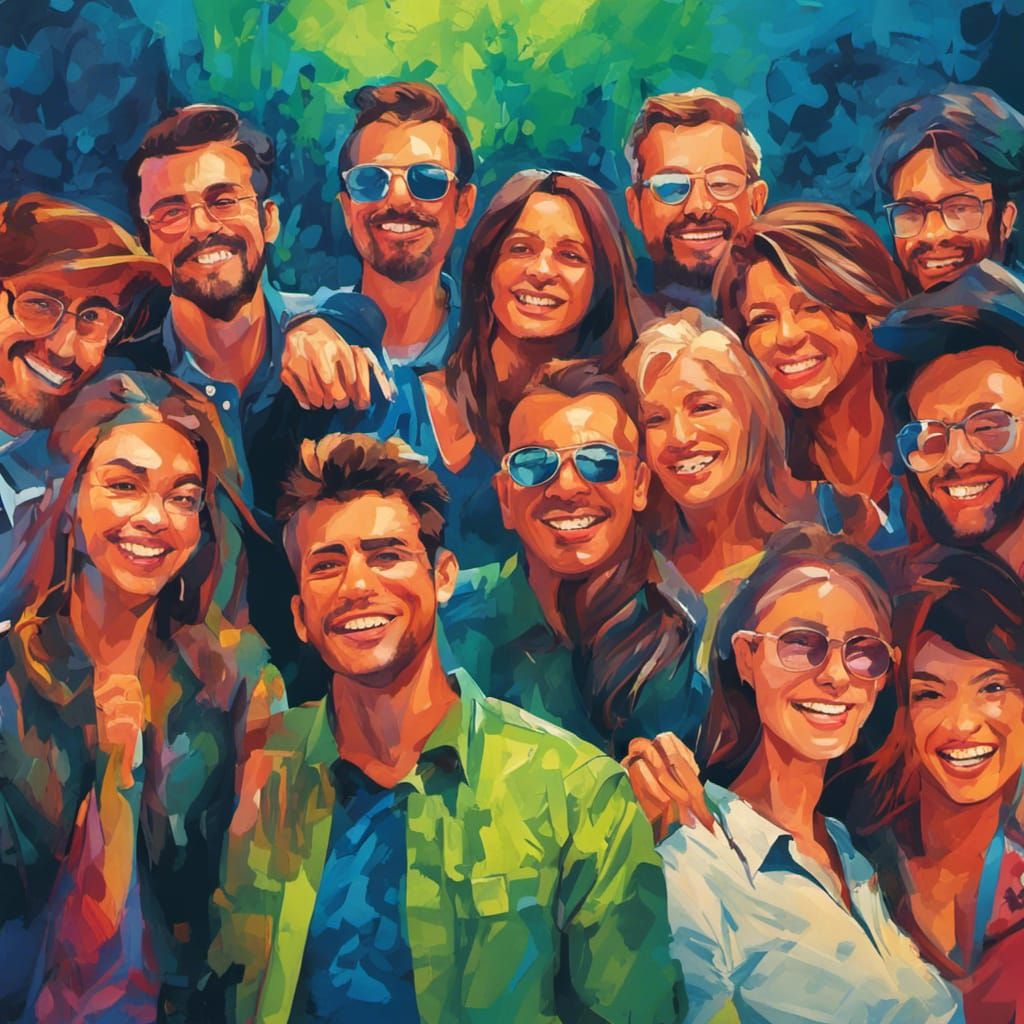 Friends Posing: Vibrant Digital Mixed Media Illustration