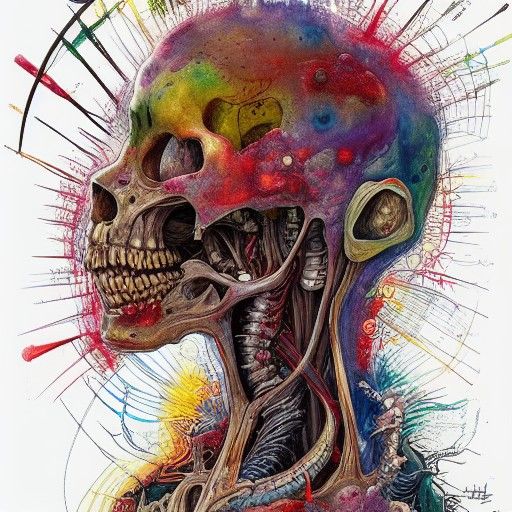 Detailed Monster Anatomy Cross-Section: Mixed Media Illustra...