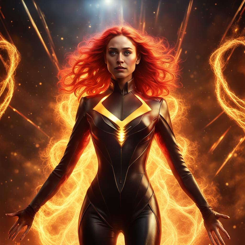 Dark Phoenix with Fiery Aura on Celestial Platform