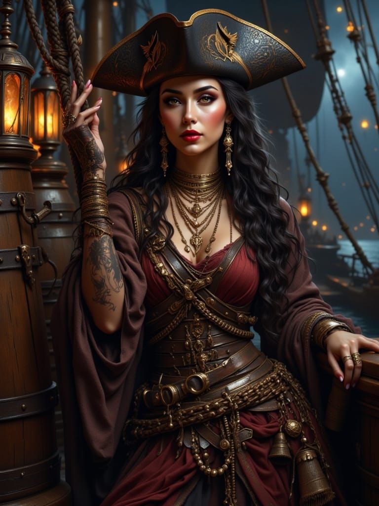 Fierce Pirate Woman in Dramatic Chiaroscuro