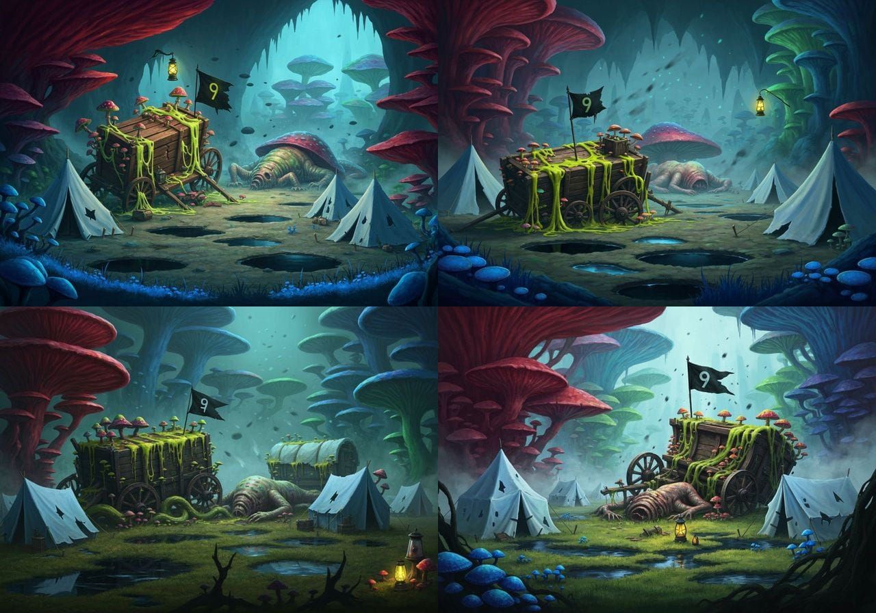 Ancient Underdark Fungal Swamp with Glowing Mycelium and Rui...