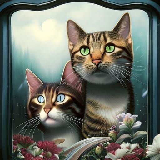 Minimalist Cat Portrait: Father and Son