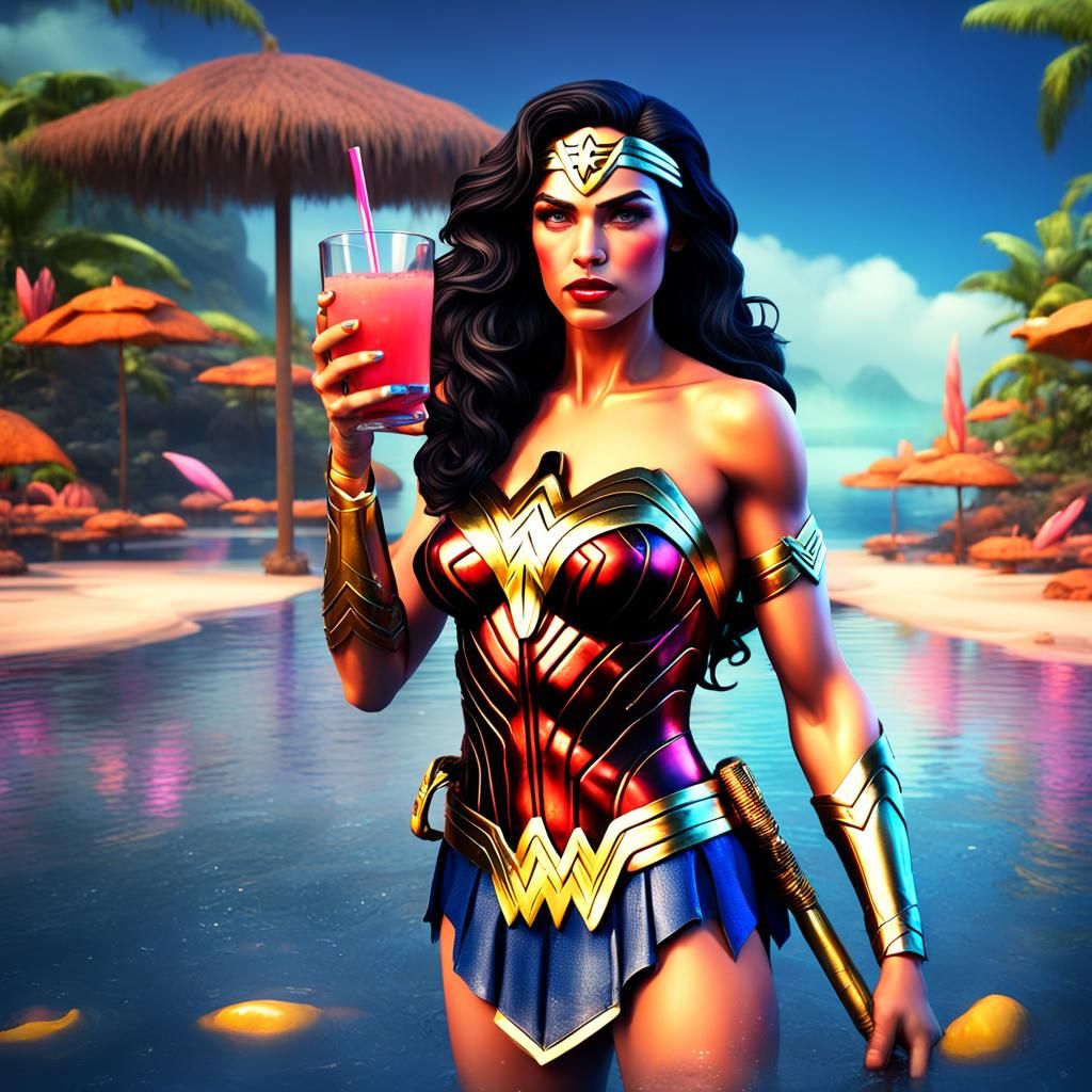 Wonder Woman's Volcanic Beach Vacation, Detailed Matte Paint...