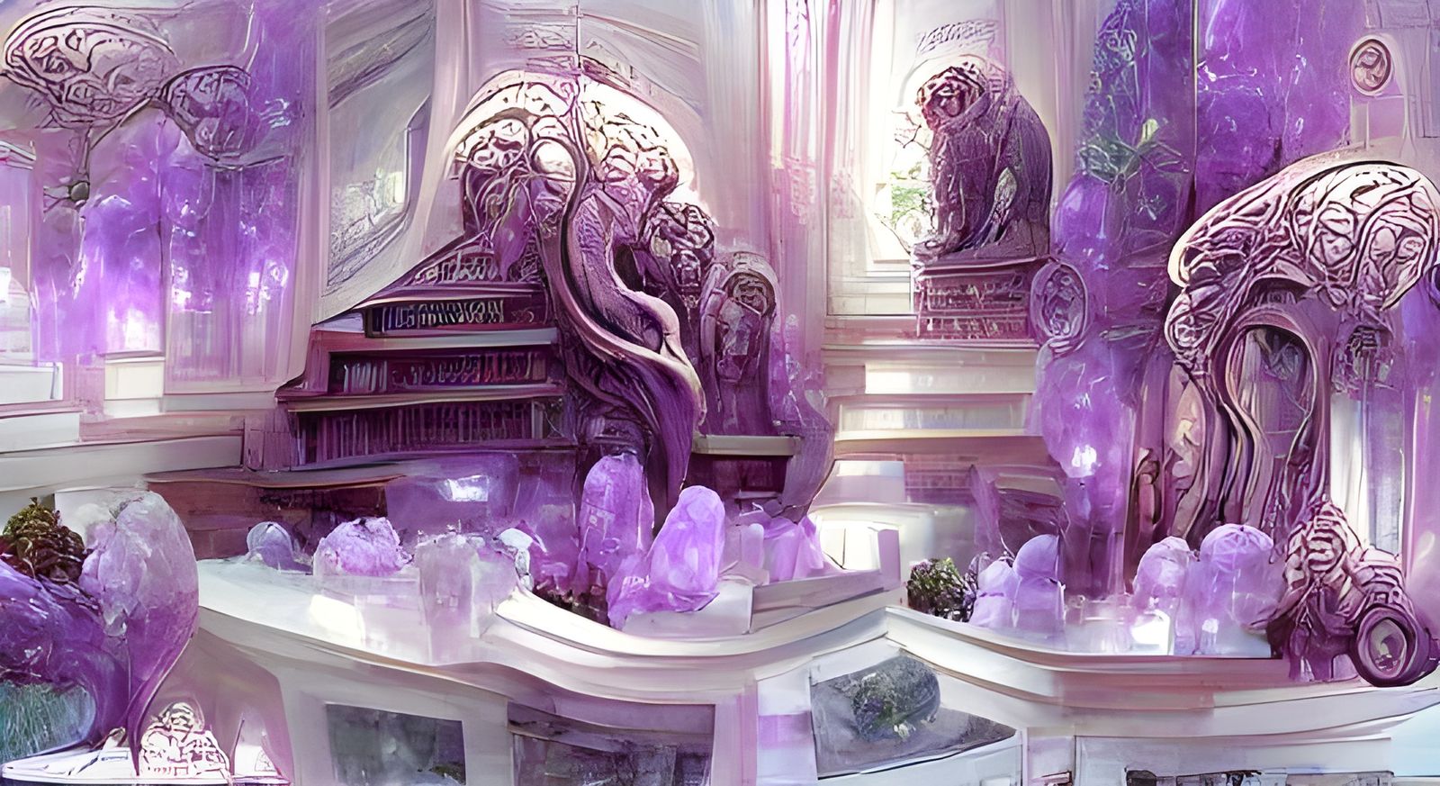 Amethyst Temple of Moon Gods in Art Nouveau Style
