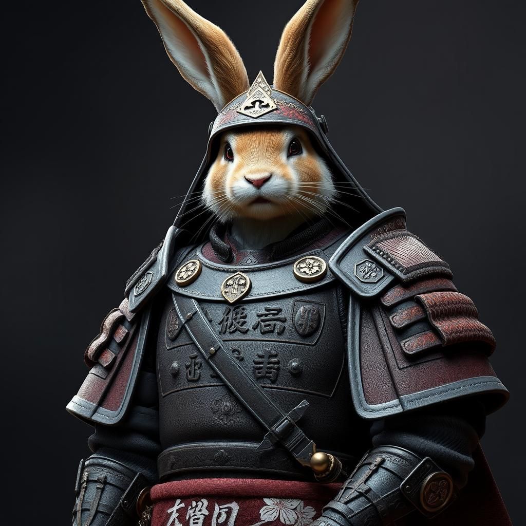 Rabbit Samurai in Ornate Anime Armor