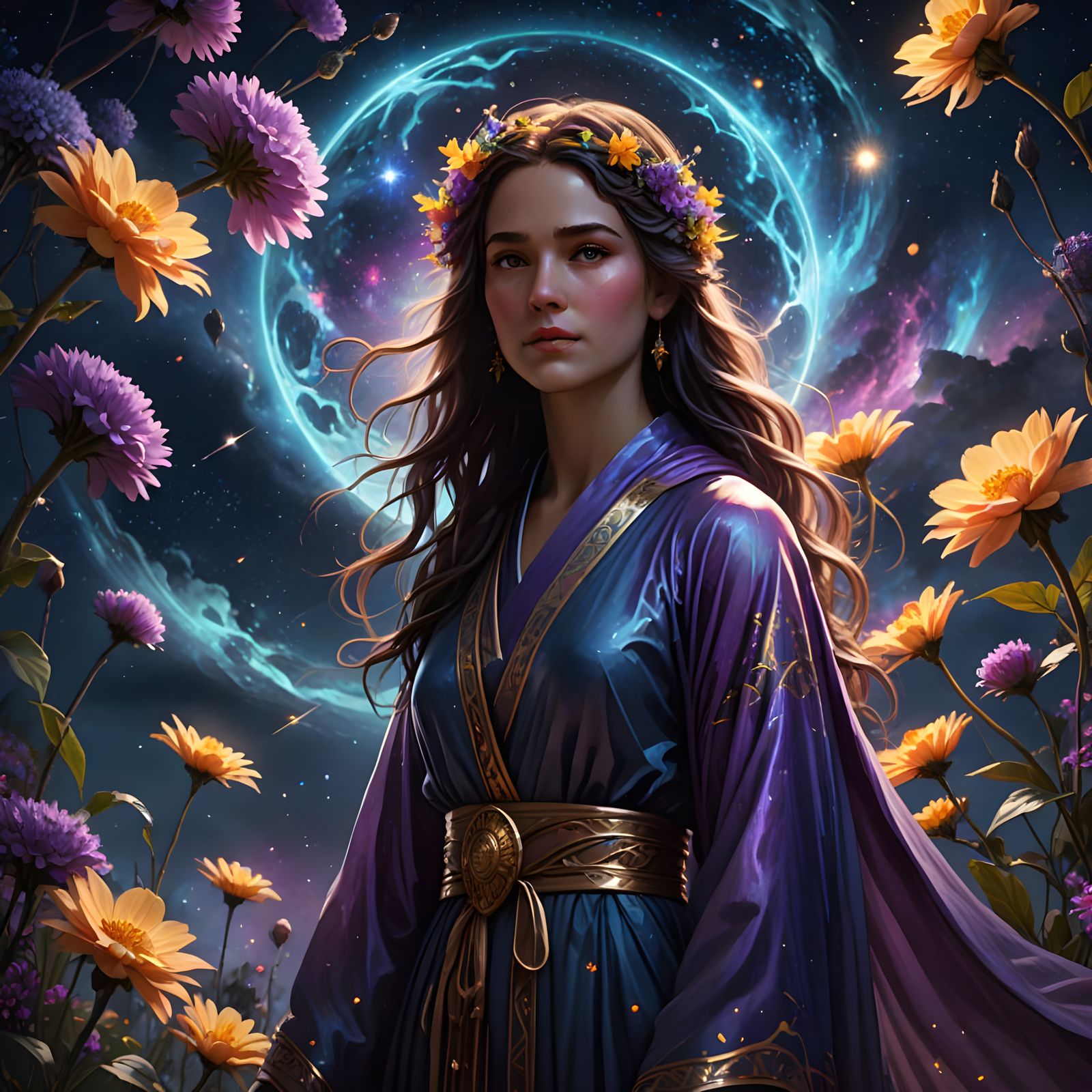 Celestial Woman in Cosmic Garden