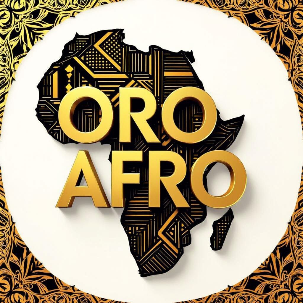 African Continent Logo with Golden Letters in Tribal Style