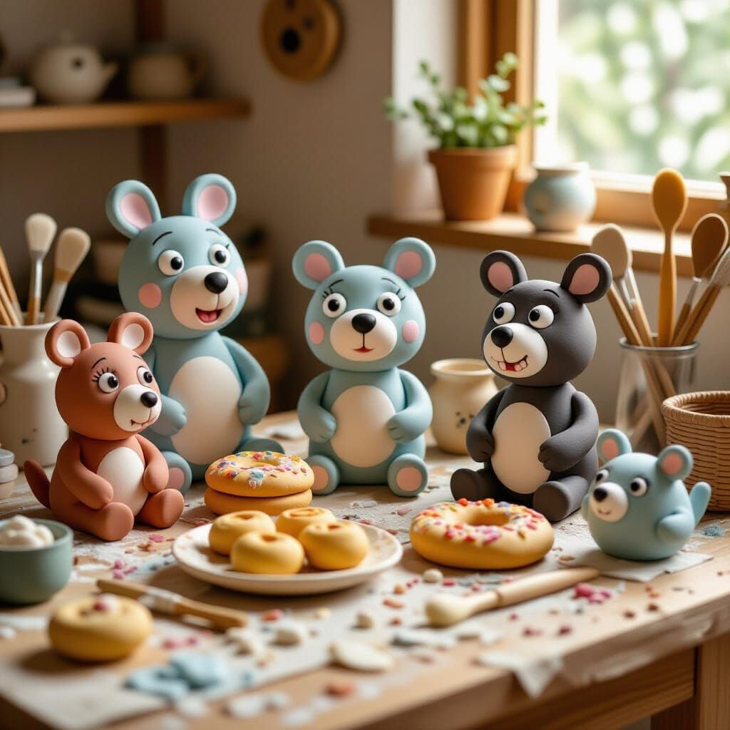 Colorful Clay Sculptures in Cartoon Style