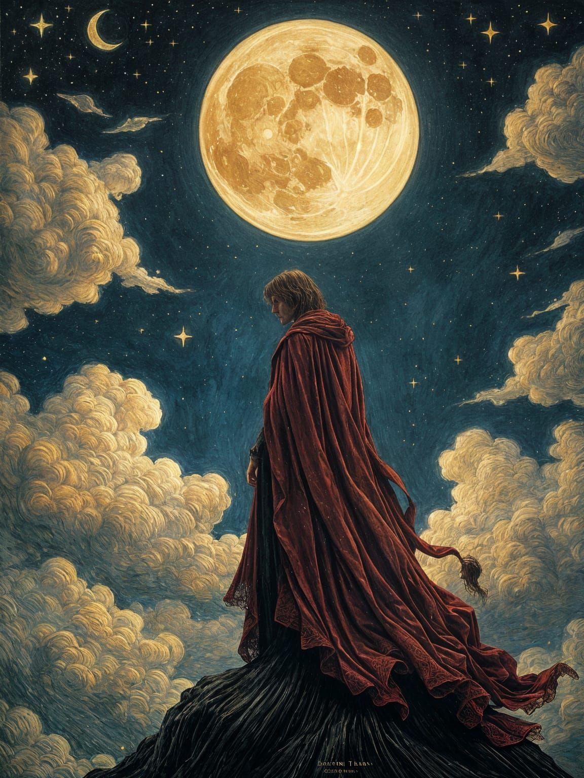 Gothic Ghost Under Dreamy Starry Sky