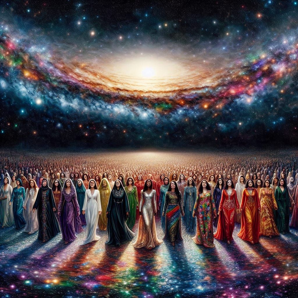 Empowered Women's Parade Under Galactic Rainbow