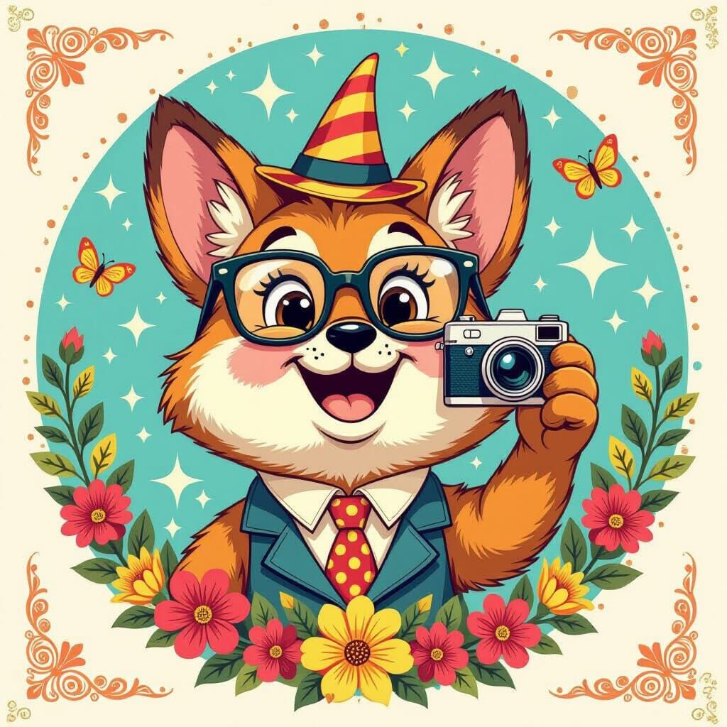Rabbit Selfie in Naive Doodle Illustration Style