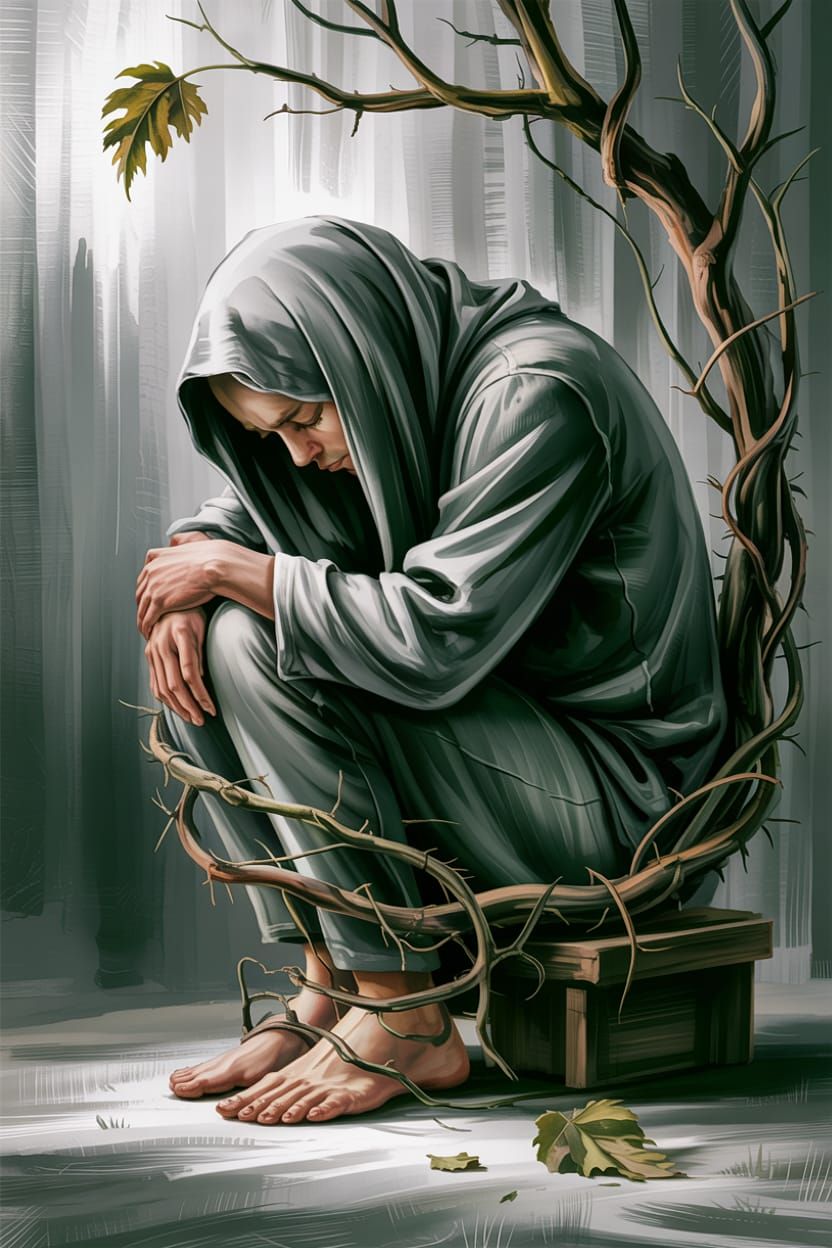 Guilt Personified in Somber Digital Painting