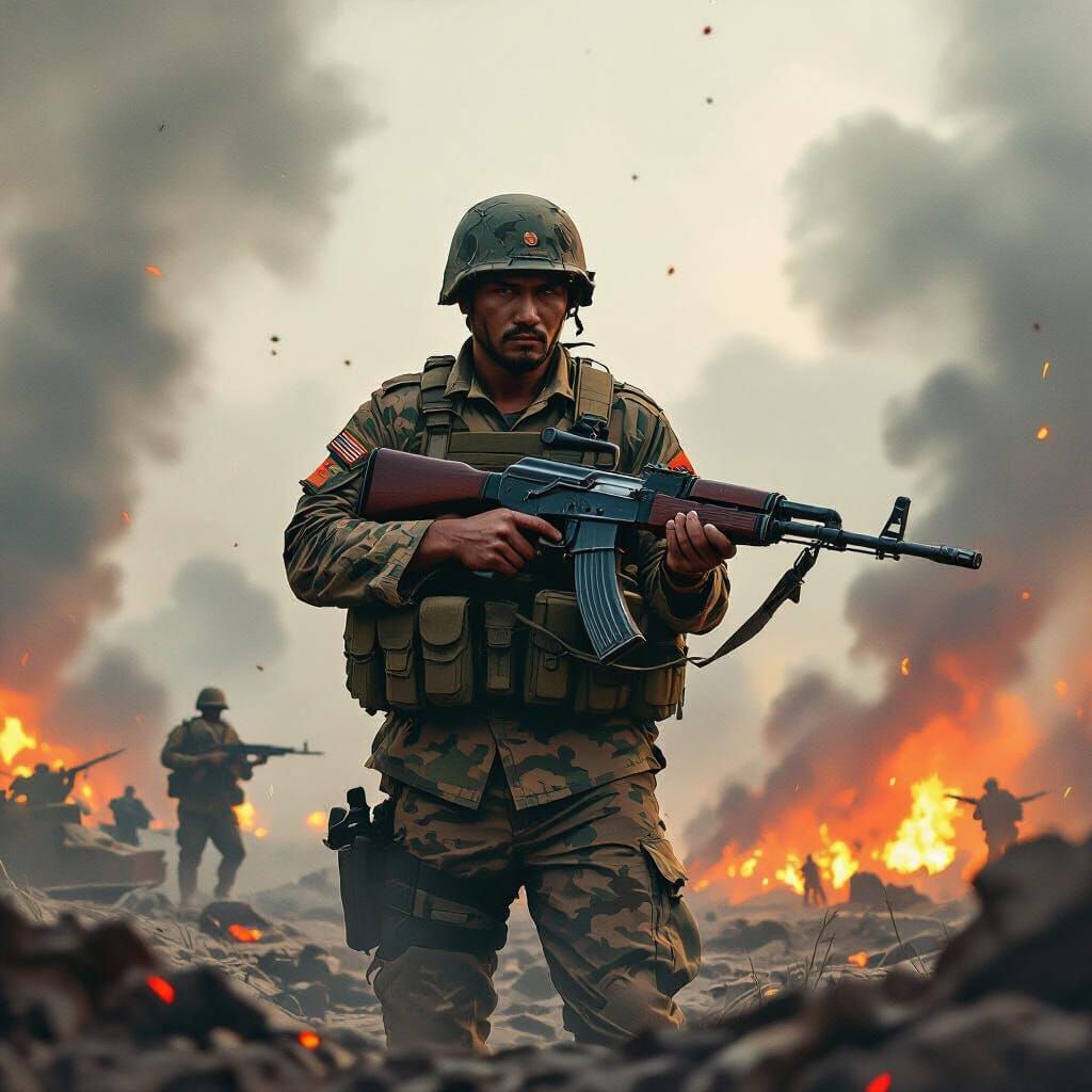 Indonesian Soldier in War with AK-47