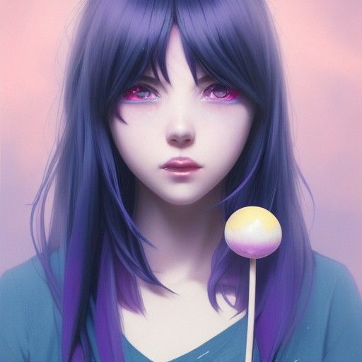 Anime Girl Portrait with Purple Hair, Detailed Digital Art