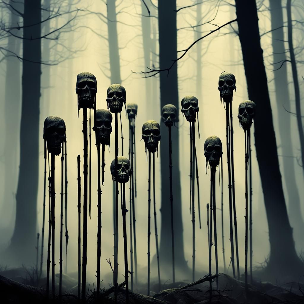 Eerie Forest Heads on Sticks Concept Art