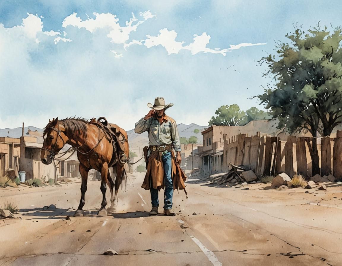 Lone Cowboy: Watercolor Comic Book Portrait