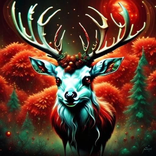 Sinister Rabid Reindeer in Horror Style