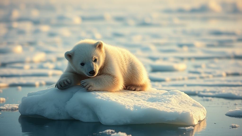 Polar Bear Cub's Arctic Adventure in Cinematic Style