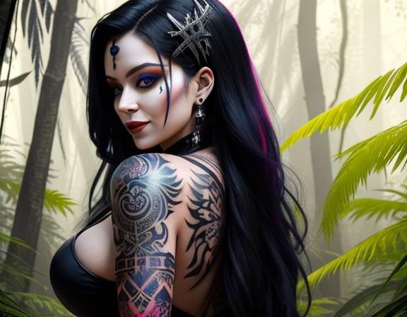 Latina Pinup with Macabre Tattoo in Hyperrealistic Style