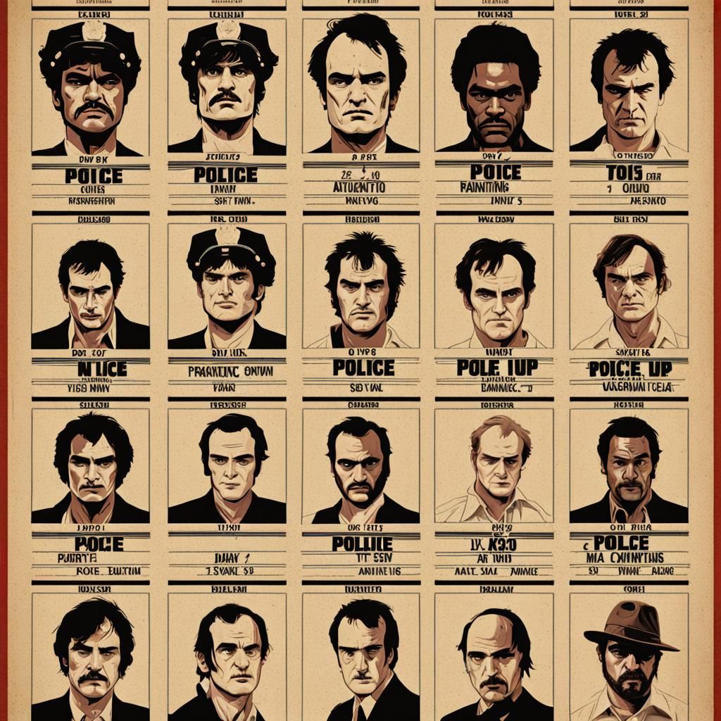 Quentin Tarantino style poster, police lineup
