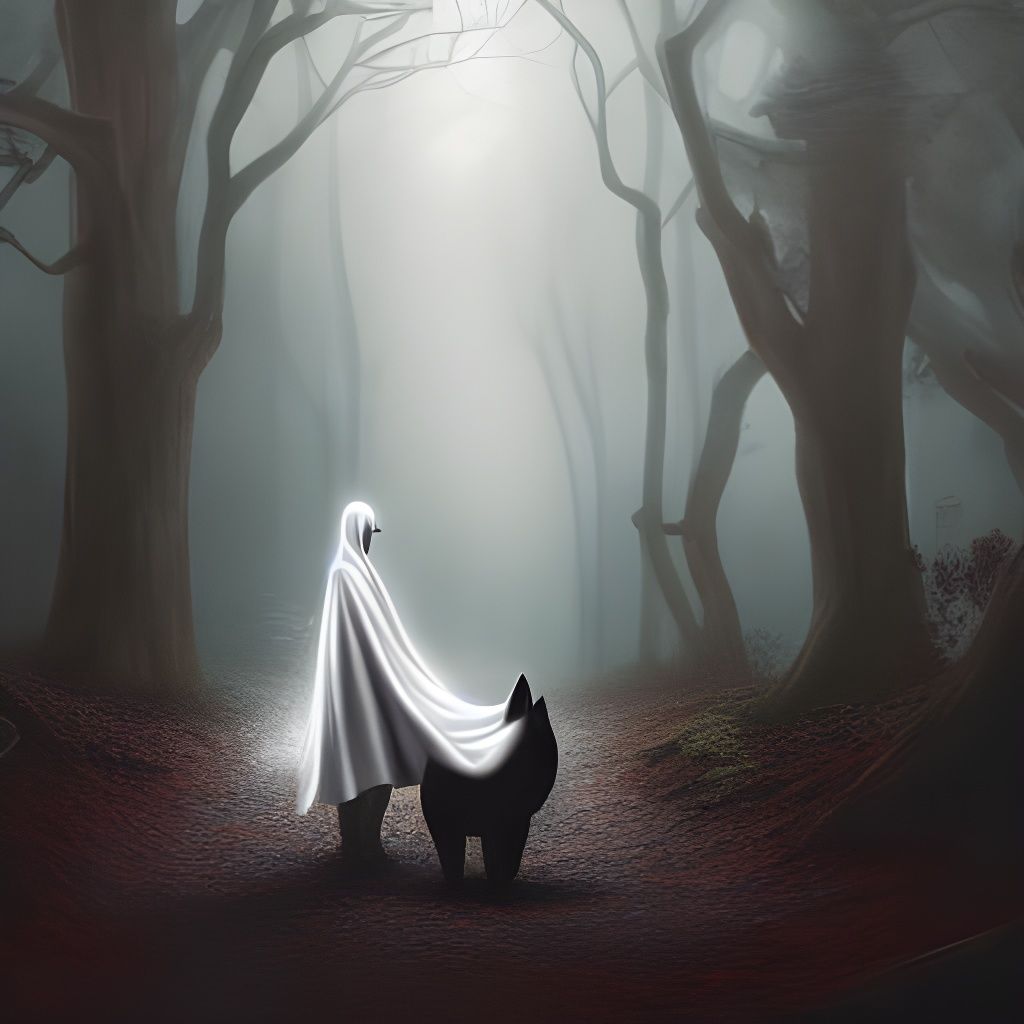 Dark Forest Encounter with Hooded Woman, Hyperdetailed Art