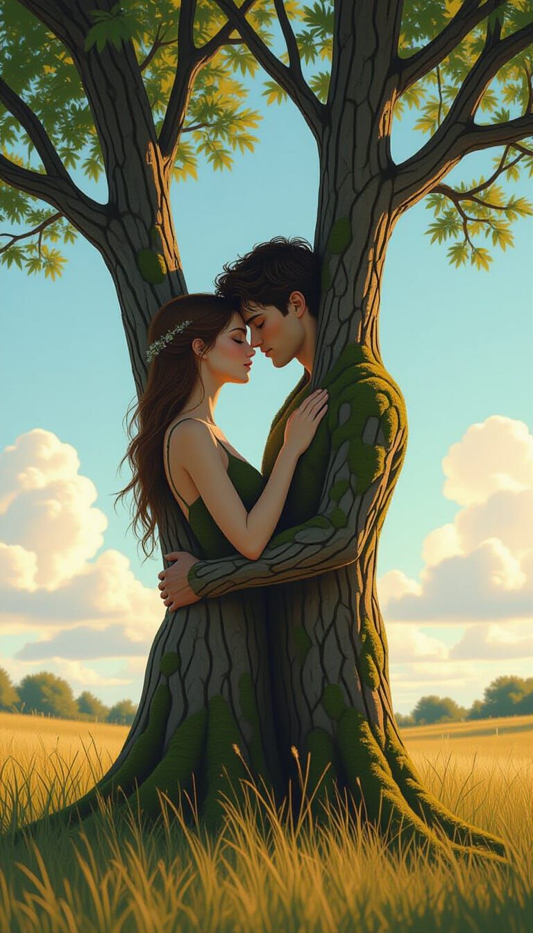 Entwined Tree Lovers in Golden Light