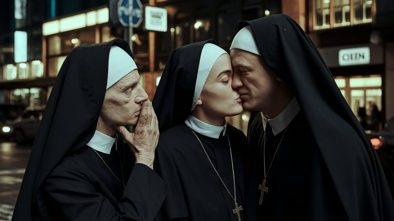 Mafiosi and Nuns Kissing in New York Street