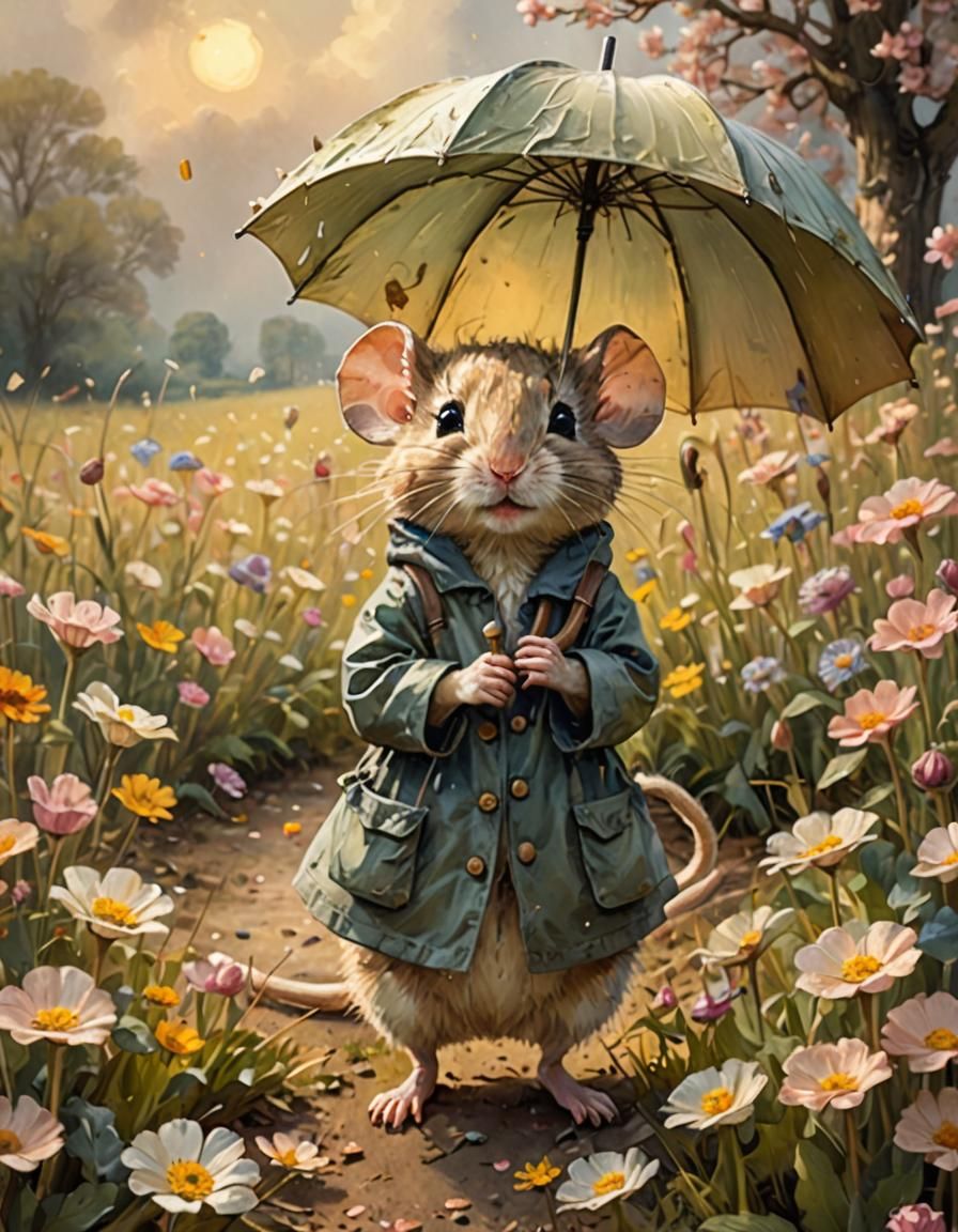 Enchanting Storybook Scene with Mouse and Umbrella