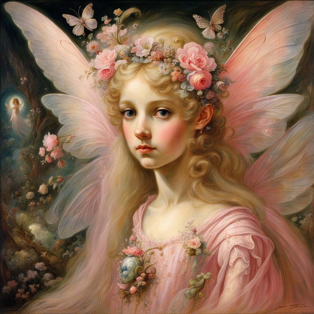 Otherworldly Pink Fairy Portrait in Victorian Style