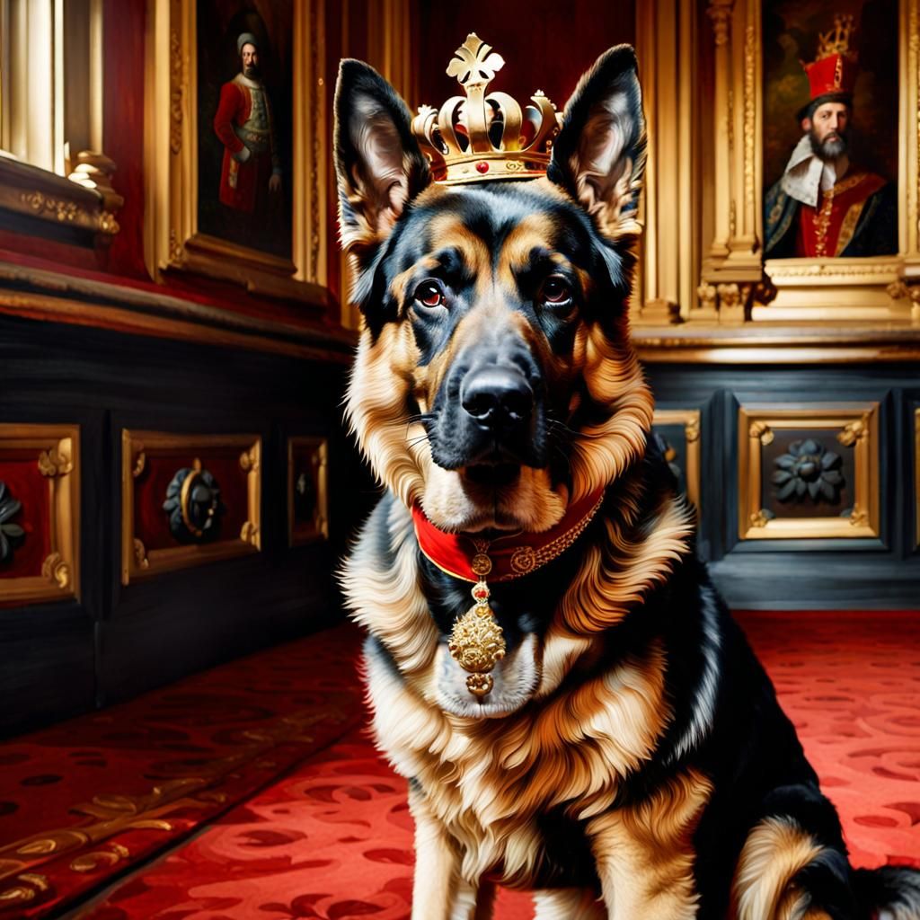 German Shepherd as Prince in Baroque Oil Painting