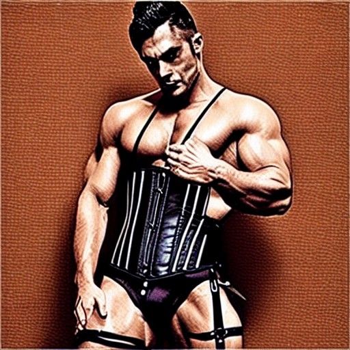 Muscular Man in Black Lingerie Corset