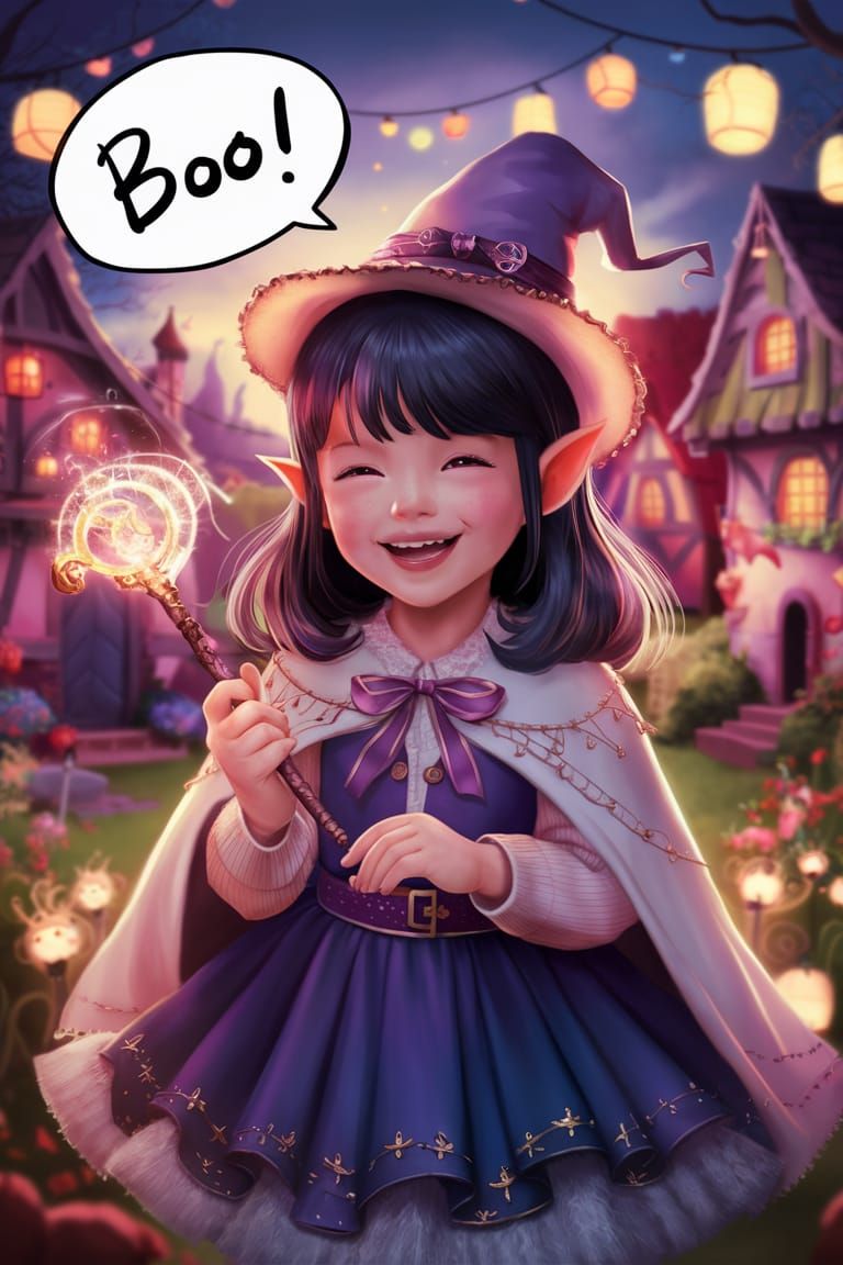 Enchanting Witch Girl in Whimsical Village Concept Art