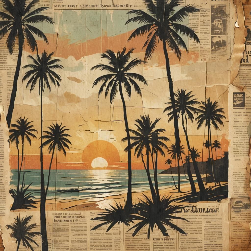 Vintage Beach Ad Illustration on Newspaper